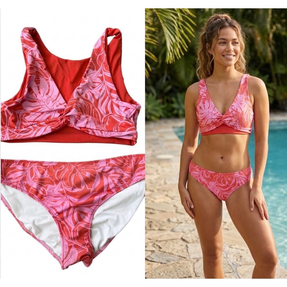 Victoria’s Secret Pink Tropical Monstera Twist Front Bikini Set XL